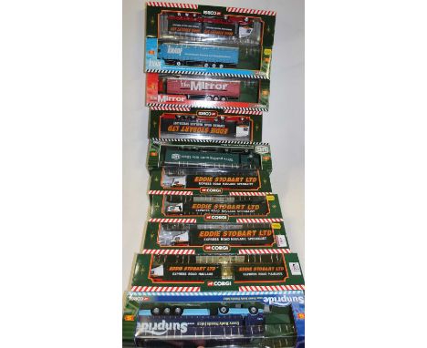 Ten Corgi Collectables Eddie Stobart vehicles, to include Scania curtainside trailer, Volvo curtainside trailer etc 