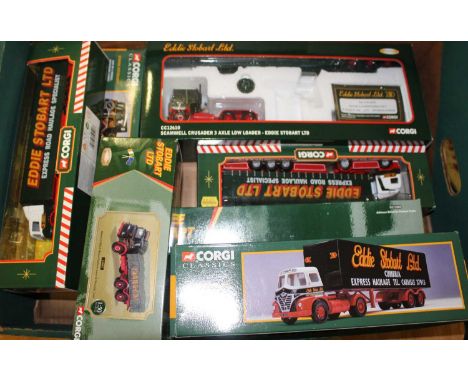 A box containing Corgi Classics Eddie Stobart vehicles 