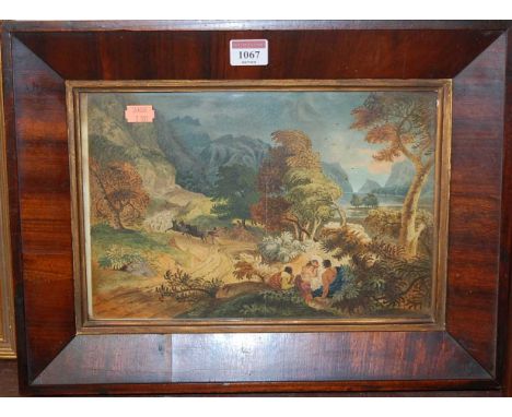 Late 18th century school - figures resting in a windswept landscape, watercolour, 20x30cmCondition report: Vertical fine crea