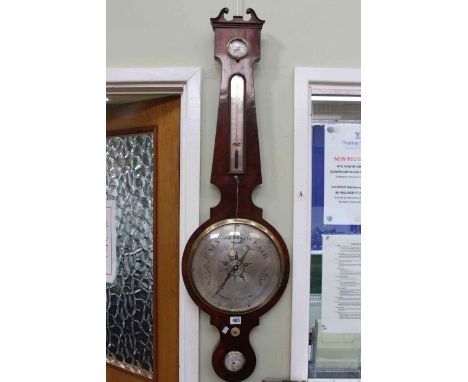 Early 19th Century mahogany banjo barometer having silvered dial signed D. Fagioli &amp; Son, 3 Gt Warner St, Clerkenwell.