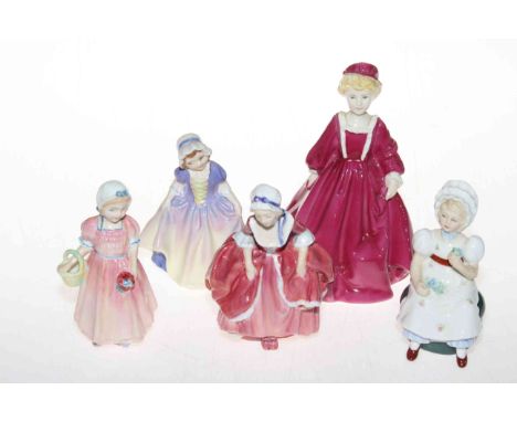 Four Royal Doulton figures 'Goody Two Shoes', Dinky Do', 'Kathy', 'Tinker Bell' and Royal Worcester 'Grandmothers Dress' (Kat