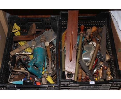 Two boxes of hand tools and electric drill.