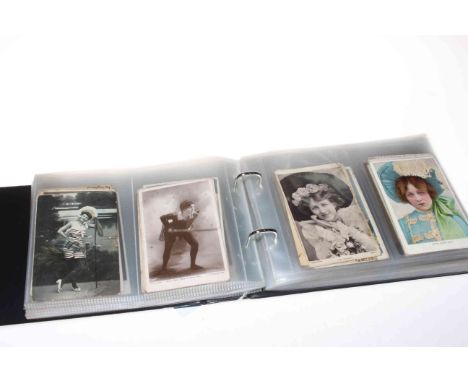 Loose postcards (including Melun LL Railway Station, Quinton) and an album of predominantly actor and actress postcards; toge