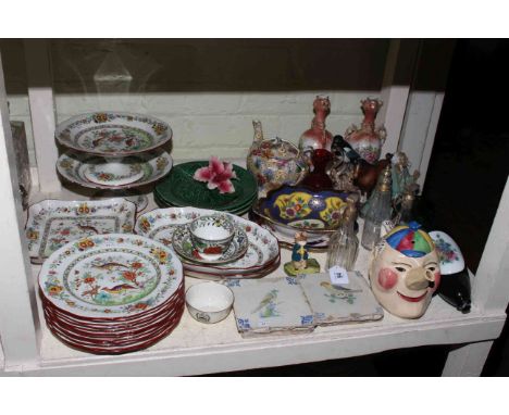 Spode Maple &amp; Co dessert service, four antique bird decorated tiles, Royal Winton 'Margueritte' teapot, three cruet bottl