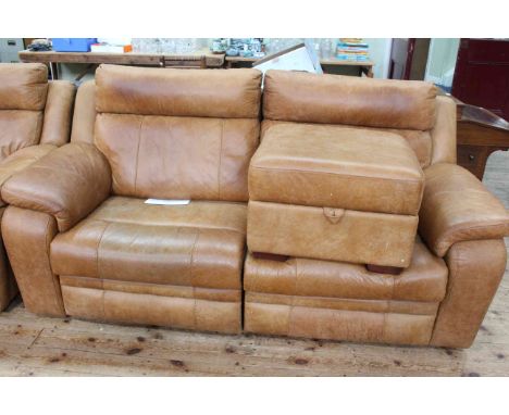 Barker & Stonehouse tan leather four piece lounge suite comprising two reclining settees, one electric and one manual, electr