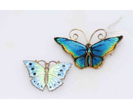 David Anderson, Norway silver and enamel butterfly brooch, 4.5cm across, and a smaller silver enamel brooch (2).