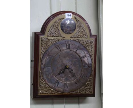 19th Century arched top wall clock with brass and silvered dial, Thomas Calvert, Stokesley, 42cm by 32cm.
