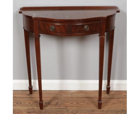 A mahogany hall/console table. Height 74.5cm, Width 75cm, Depth 36cm.
