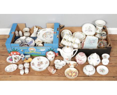 Two boxes of collectable ceramics, including Duchess tea and dinner set, Aynsley, Coplot, Masons and boxed Royal Worcester ca