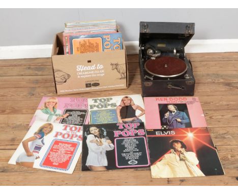 A Columbia Viva-Tonal Grafonola portable record player No. 2214 along with a small quantity of LP Records to include Elvis Pr