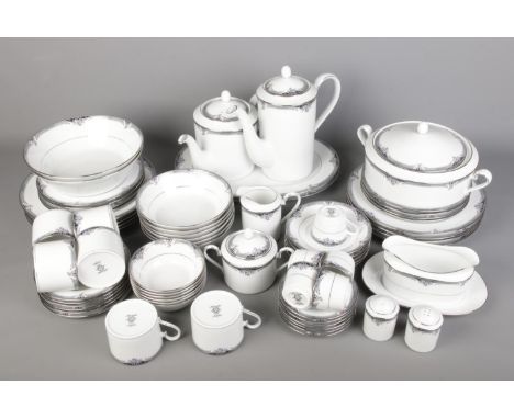 Noritake "Squirewood" pattern tea and dinner service, comprising 68 pieces in total. This set includes a teapot, coffee pot, 