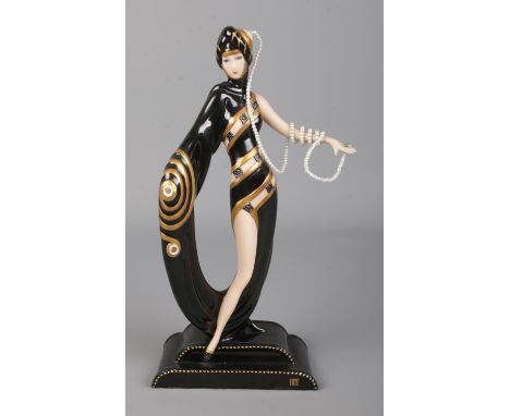 A Franklin Mint House of Erte limited edition ceramic figure: 'Pearls and Emeralds' Number N6332. Approx. height 25cm.