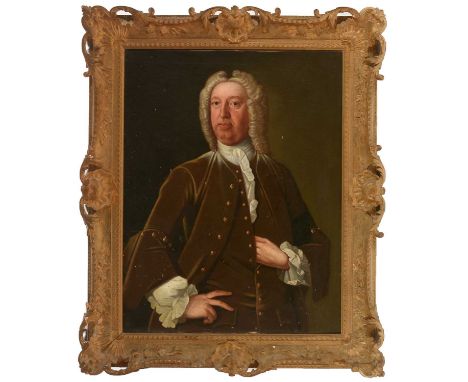 Follower of Joseph Highmore (1692-1780) A half-length portrait of an 18th Century gentleman wearing a powdered wig, white sto