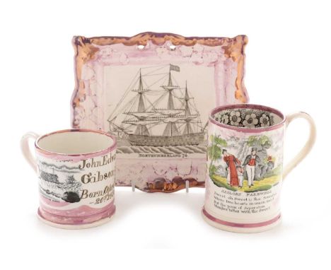 A Sunderland Sailors Farewell frog mug, probably John Phillips &amp; Co, printed and overpainted with the sailors parting abo