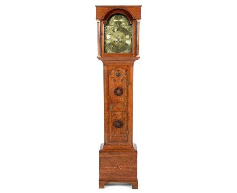 Cuthbert Darnton, Durham: an 18th Century eight-day oak longcase clock, the arched brass dial with roman hours and arabic min