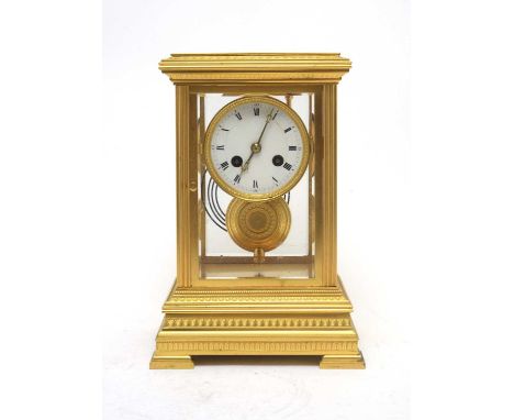 A 19th Century French ormolu cased mantel clock, by Vincent &amp; Cie, the white enamel roman dial with arabic minute quarter