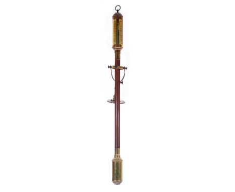 A reproduction marine style brass and mahogany stick barometer, by R.N. Desterro, Lisbon, the brass head, base and fittings w