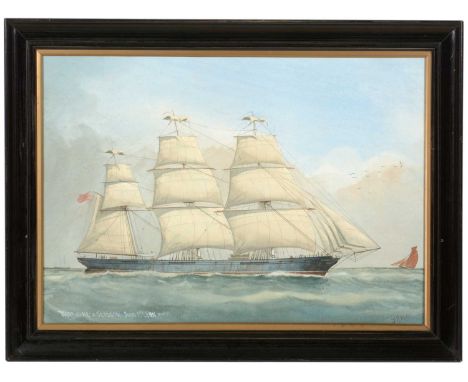 J*** Hall (19th Century) "Hurricane of Glasgow, John McLean Master" - a portrait of a merchant sailing ship, signed and inscr
