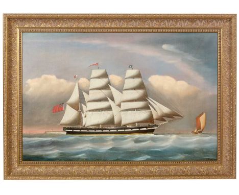 19th Century British School A portrait of the merchant barque Indus in the English Channel, oil on canvas, 57.5 x 87cms, in g