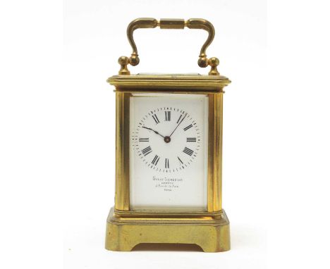 An early 20th Century French miniature carriage timepiece by Golay Leresche, Geneva and Paris, the white enamel roman dial fi