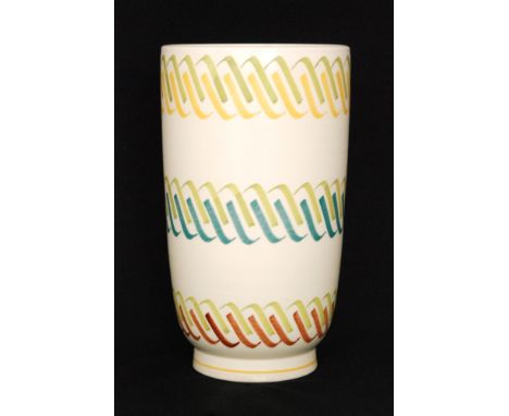 Poole Pottery - A 1950s Freeform shape 722 footed cylinder vase decorated in the HYL pattern, impressed and painted marks, he