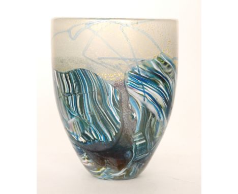 Michael Harris - Isle of Wight - A later 20th Century Seascape glass vase circa 1985, of tapering form, decorated with veined