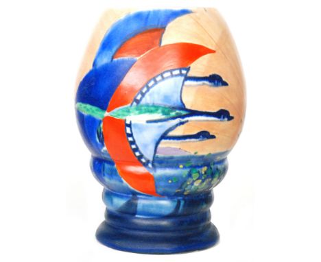Clarice Cliff and John Butler - Foam (Syncopation) - A shape 362 vase circa 1929 hand painted with a flight of stylised geese