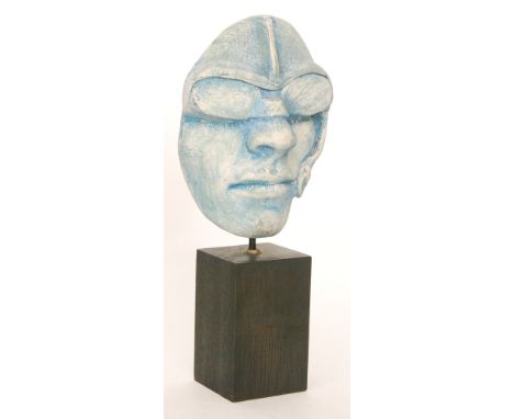 Tom Millard - A contemporary ceramic sculpture entitled Aviator Series modelled as a face with flying goggles and hat, picked