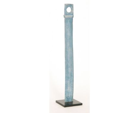 Tom Millard - A contemporary ceramic sculpture of slender column form with a circular aperture to the upper section, all deta