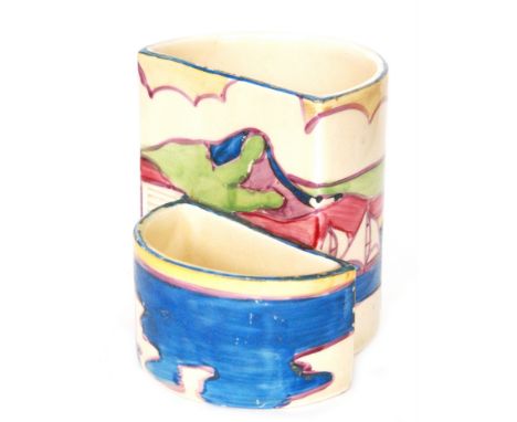 Clarice Cliff - Gibraltar - A shape 463 cigarette and match strike circa 1932 hand painted in a stylised seascape with sailin