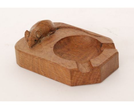 Robert 'Mouseman' Thompson - An oak ashtray of rectangular form with canted corners and with carved 'mouse signature', width 