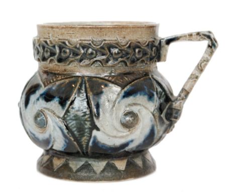 Robert Wallace Martin - Martin Brothers - A late 19th to early 20th Century single handled cup carved with geometric bands in