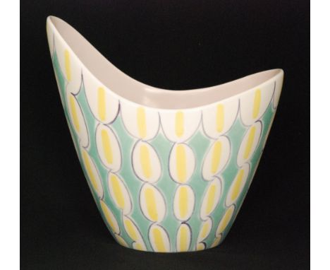 Poole Pottery - A 1950s Freeform elliptical vase decorated in the PY pattern, impressed and painted marks, height 20cm