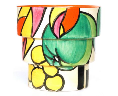 Clarice Cliff - Apples - A shape 421 fern pot, factory converted in to a small lamp with factory drilled hole to the side and