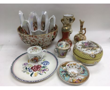 A collection of ceramics and glass including a blush ivory Royal Worcester vase, Poole dish, art glass vase etc.