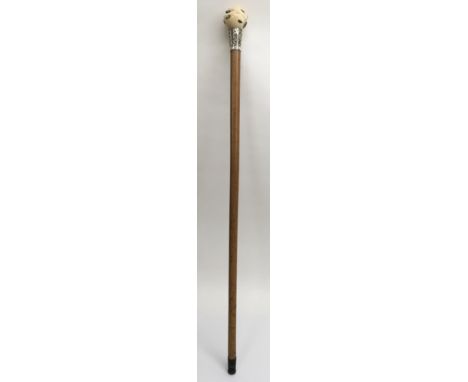 A fine quality Japanese Shiibayama wooden walking stick,with pomegranate shaped ivory handle decorated with insects and silve