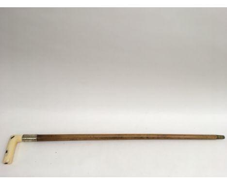 A good Japanese Shiibayama wooden walking stick, the ivory handle decorated with insects and silver collar, character marks t