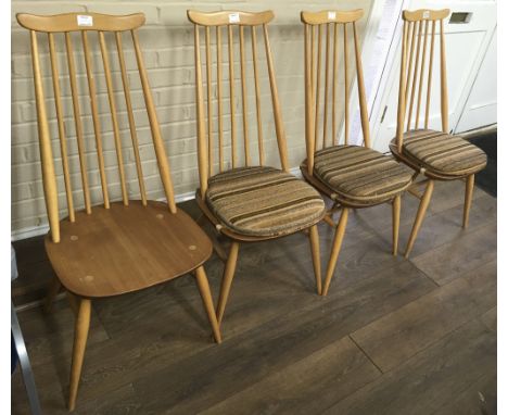 Four Ercol light elm Windsor chairs