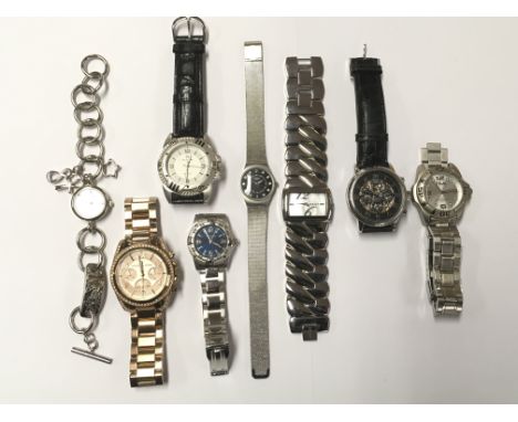 A bag containing a collection of 8 watches including Michael Kors, Rotary and DKNY