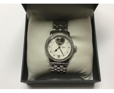 A ladies automatic Rotary skeleton watch having heart design, in box