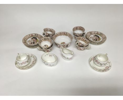 A collection of tea set pieces including stoke examples and anley china. To include s George Jones tea set for two, 8 cups, s