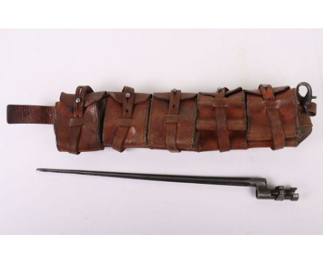 Swedish Army Leather Bandolier and WW1 M91 Mosin Bayonet, Original ww1 Period Russian M91 bayonet for the Mosin rifle, Good c