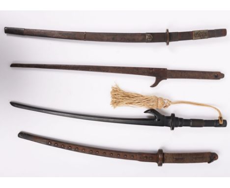 Japanese Training Type Weapons: Four vintage  cast iron and bronze pieces , longest being 46 cm long. 4 items 