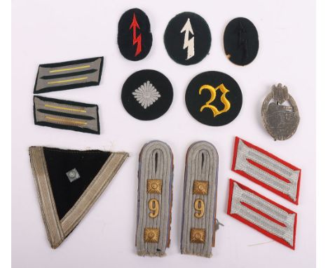 WW2 German Army Badges: A selection of cloth badges to include rank badges, two pairs of collar badges, pair of officer’s sho