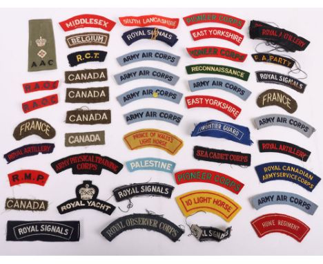 Assortment of mainly British Army, Canadian & Australian woven Shoulder Titles. Lot includes examples of The Royal Signals, E