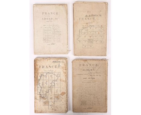 WW1 Military Maps of France: Four folded down maps of France to include Albert first edition, Amiens 17, St. Quentin 18 and s