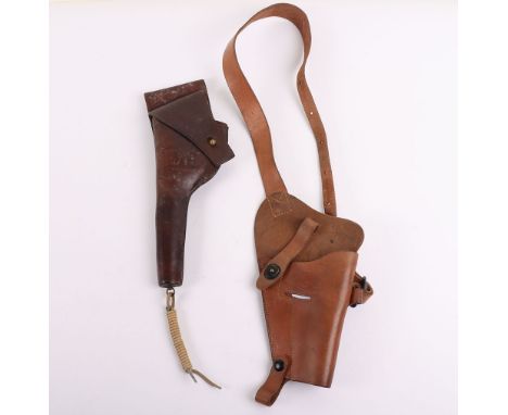 Two US Army Leather Pistol Holsters, Two US Army leather holsters, one or the 38 revolver dating to 1909 and made by ‘Rock Is