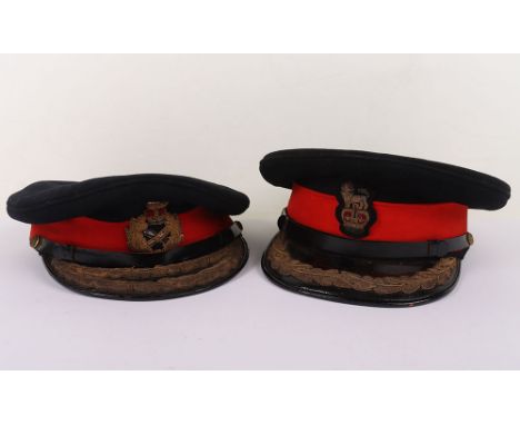 British Army Generals and Staff Officer Caps: Both with EIIR period gilt wire badges to front and heavy gold wire oakleaves t