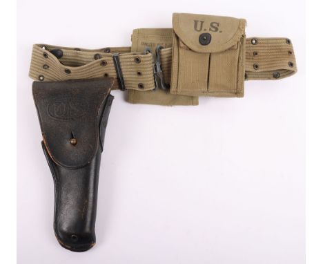 US Army WW2 Pistol Belt Order for Colt 45, US Army pistol rig for 1911 Colt 45. Original belt with two original .45 magazine 