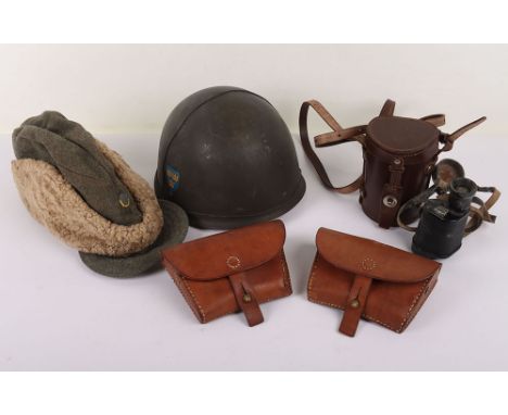 Swedish WW2 Military Equipment, Headgear, Monocular, Webbing, 1938 dated Swedish M1937 helmet with national decal to the side